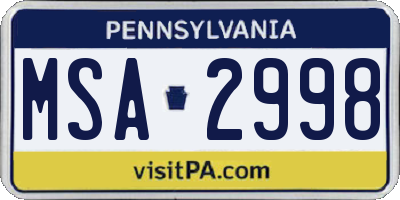PA license plate MSA2998