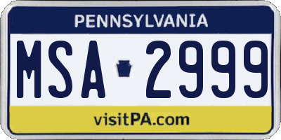 PA license plate MSA2999