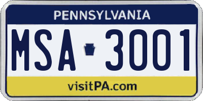 PA license plate MSA3001