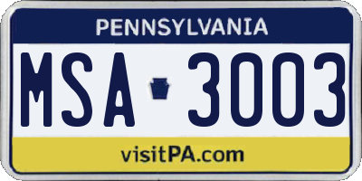 PA license plate MSA3003