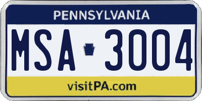 PA license plate MSA3004