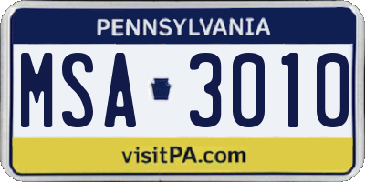 PA license plate MSA3010