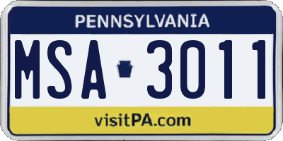 PA license plate MSA3011