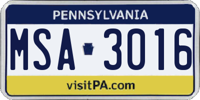 PA license plate MSA3016