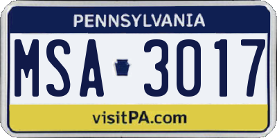 PA license plate MSA3017