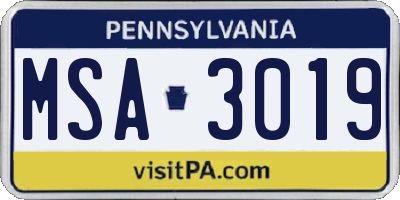PA license plate MSA3019