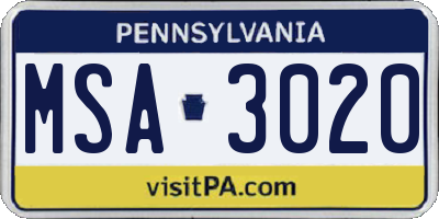 PA license plate MSA3020