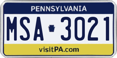 PA license plate MSA3021