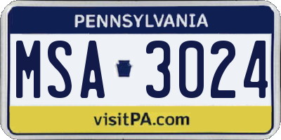 PA license plate MSA3024