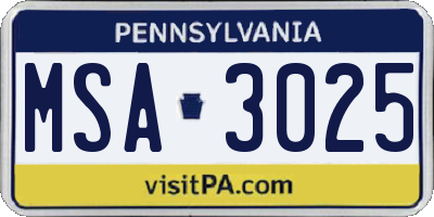 PA license plate MSA3025