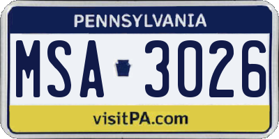 PA license plate MSA3026