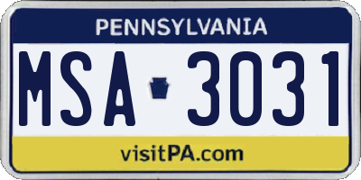 PA license plate MSA3031