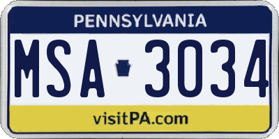 PA license plate MSA3034