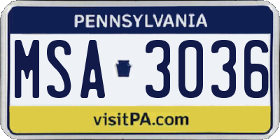 PA license plate MSA3036