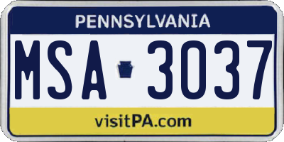 PA license plate MSA3037