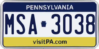 PA license plate MSA3038