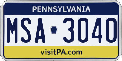 PA license plate MSA3040