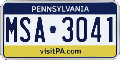 PA license plate MSA3041