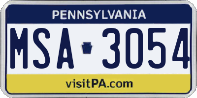 PA license plate MSA3054