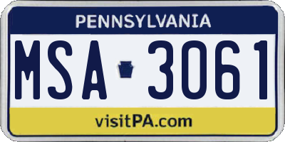 PA license plate MSA3061