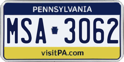 PA license plate MSA3062