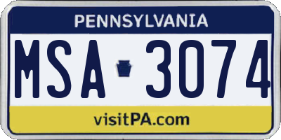 PA license plate MSA3074