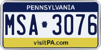 PA license plate MSA3076