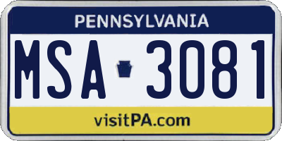 PA license plate MSA3081