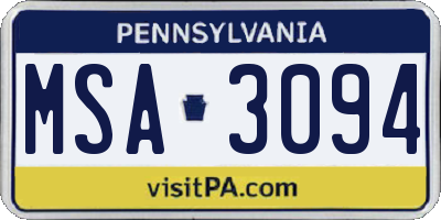 PA license plate MSA3094