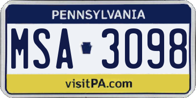 PA license plate MSA3098