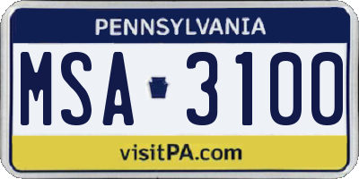 PA license plate MSA3100
