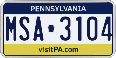 PA license plate MSA3104