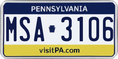 PA license plate MSA3106