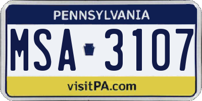 PA license plate MSA3107