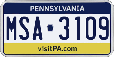 PA license plate MSA3109
