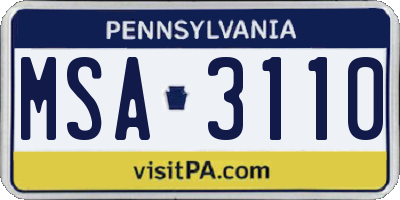 PA license plate MSA3110