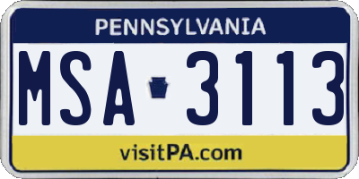 PA license plate MSA3113