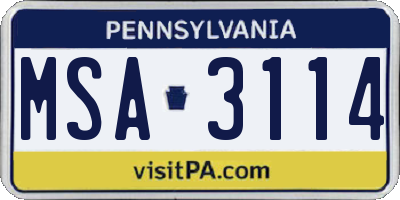 PA license plate MSA3114