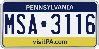 PA license plate MSA3116