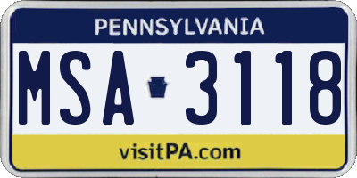 PA license plate MSA3118