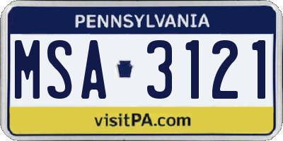 PA license plate MSA3121