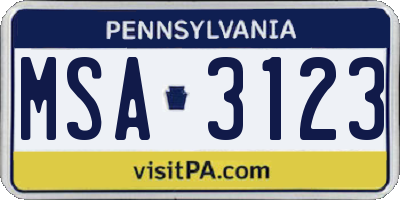 PA license plate MSA3123