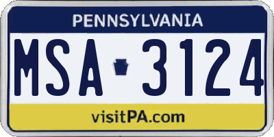PA license plate MSA3124