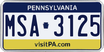 PA license plate MSA3125