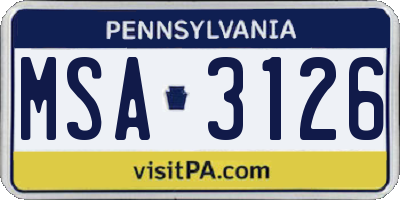 PA license plate MSA3126