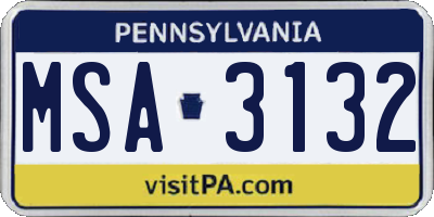 PA license plate MSA3132
