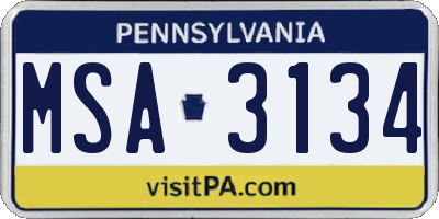 PA license plate MSA3134