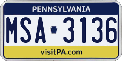 PA license plate MSA3136