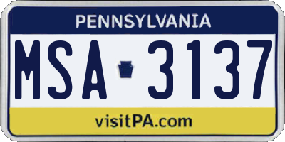 PA license plate MSA3137