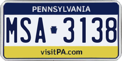 PA license plate MSA3138